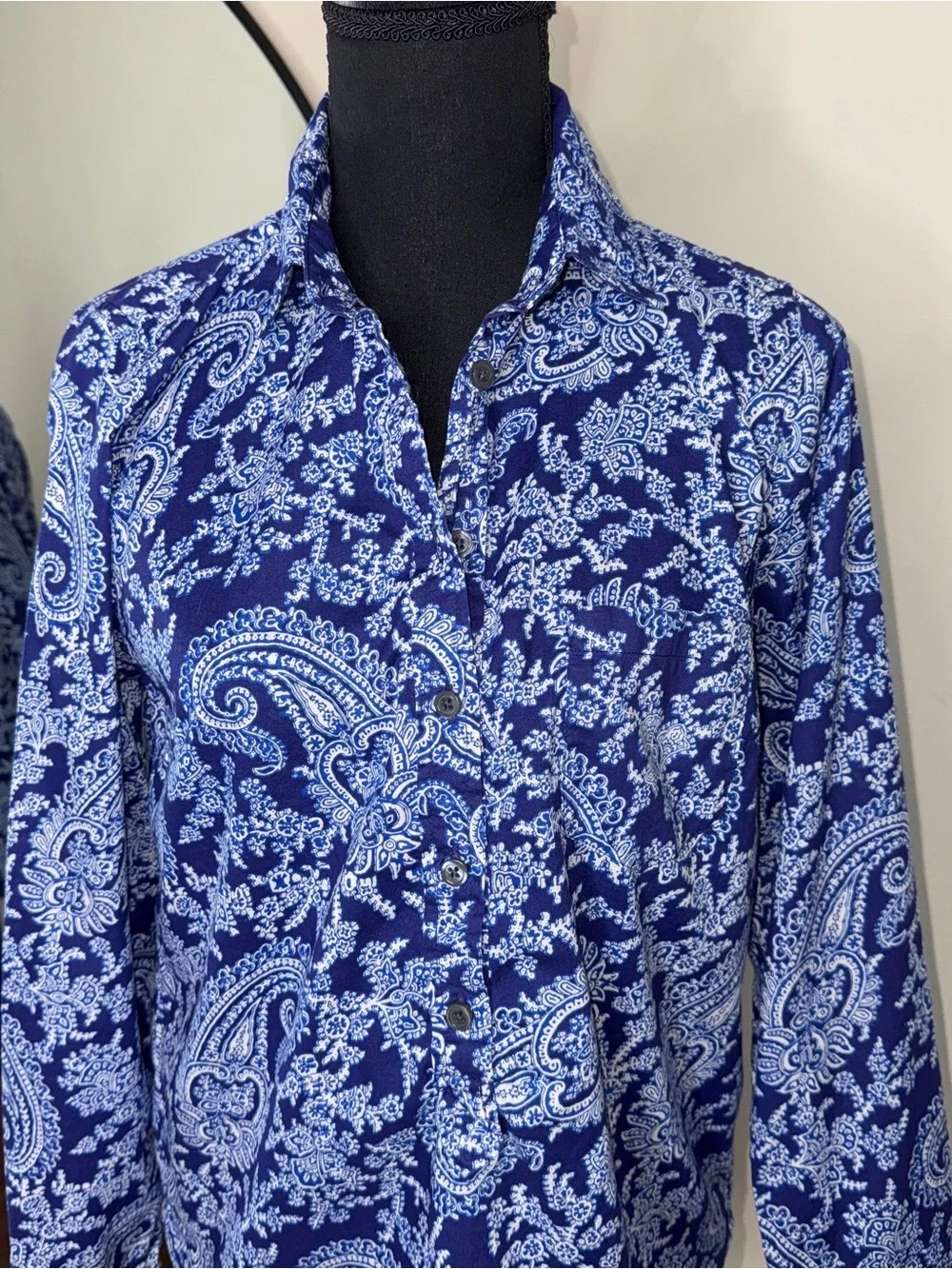 J Crew Paisley V-Neck Cotton Boho Tunic Top Blue Size S
